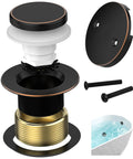 Oil Rubbed Bronze Tub Drain Kit With Hair Catcher And 2 Hole Overflow Faceplate Premium Brass Tip Toe Bathroom Drain Replacement 11 5 16 UNC Bathtub Drain Stopper Assembly No Leaks Easy Install showing components and installation example