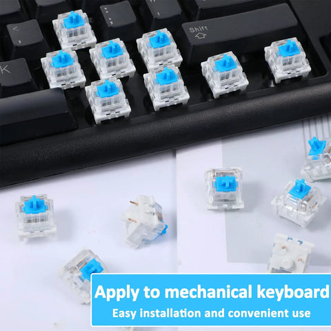 30 Piece Blue Mechanical Keyboard Switches Pack With 3 Pin Pre Lubed Clicky Key Switches on keyboard