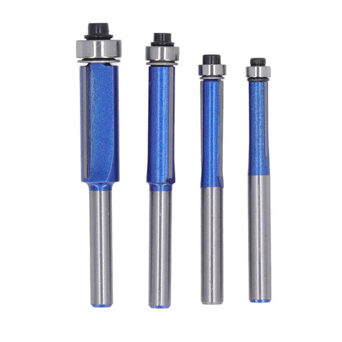 Get Your Hands On These Ycauty Tungsten Steel Flush Trim Router Bits 4 piece set of blue coated tungsten steel bits for wood and MDF.