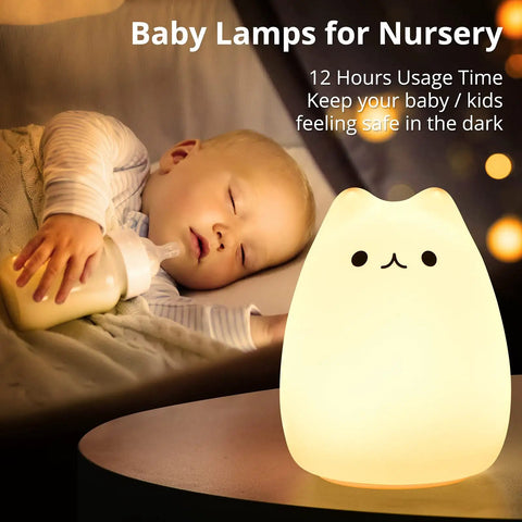 Super Cute Cat Lamp Night Light For Kids Bedroom And Baby Silicone Kitty Nightlight Tap Control 6 Inch BPA Free Ideal Gift