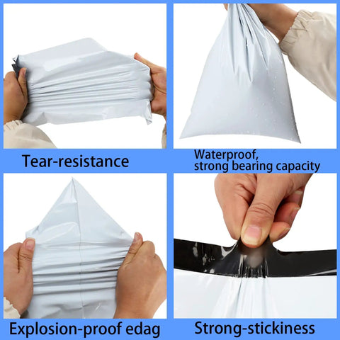 100 Pack White Poly Mailers Shipping Bags Assorted Sizes 6x11 8x12 10x13 12x17 Self Sealing Waterproof Tear Proof Packaging