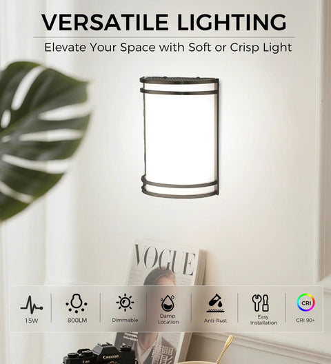 LED Wall Sconce With 3 Color Temperatures 3000K 4000K 5000K Dimmable 15W 120V CRI 90 Plus Brushed Nickel Modern Wall Mount Light
