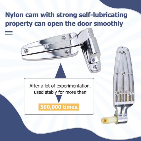 Reversible Cam Rise Hinge With Flush Mount And Polished Chrome Finish Self Closing Design Heavy Duty Steel Waterproof