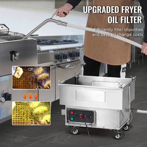 Heavy Duty Commercial Oil Filter Cart With Mobile Drain Cart For Restaurants Featuring Fast 10 L Min Filtration Speed and High Capacity Design, filtering used cooking oil.