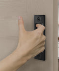 Matte Black Sliding Barn Door Handles Set, 2 Pack With Hardware Kit For Interior Use shown installed on light wood door
