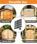 Badass Heavy Duty Gate Hinges With 270 Degree Swing Rotation For Outdoor Wood Fences Sheds Barn Doors And Security Gates Weather Resistant Steel 2 Pack Black shown in use on various doors.