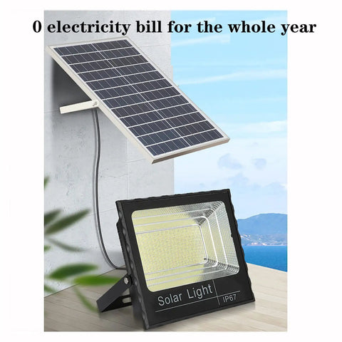 JUDYSSY Solar Safety Light, Home Outdoor Flood Light Garden Wall Light Led Sol, Black with solar panel for energy efficiency.