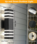 Up And Down Outdoor Wall Light Dual Sconce In Black Modern Three Layer Aluminum Exterior Fixture with measurements