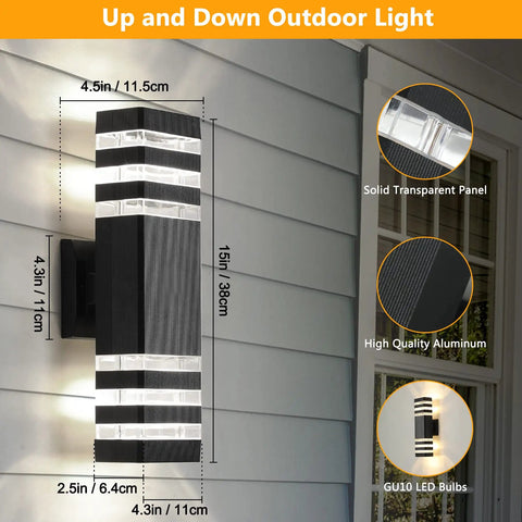 Up And Down Outdoor Wall Light Dual Sconce In Black Modern Three Layer Aluminum Exterior Fixture with measurements