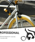 Premium Heavy Duty Alloy C Shape Brake Set Forged From Durable Steel Compatible With Road Or Mountain Bikes Black Finish on a white bike.