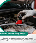 4 Piece Hose Pinch Off Pliers Set for Automotive Brake Line Clamps and Fuel Lines, Flexible Clamp Pliers in use on car hose
