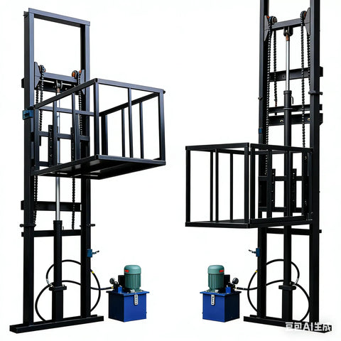 Electric Hydraulic Cargo Lift 1 Ton Heavy Duty Steel Vertical Lift Platform With Overload Protection And Emergency Descent For Warehouse And Factory Use, black steel frame