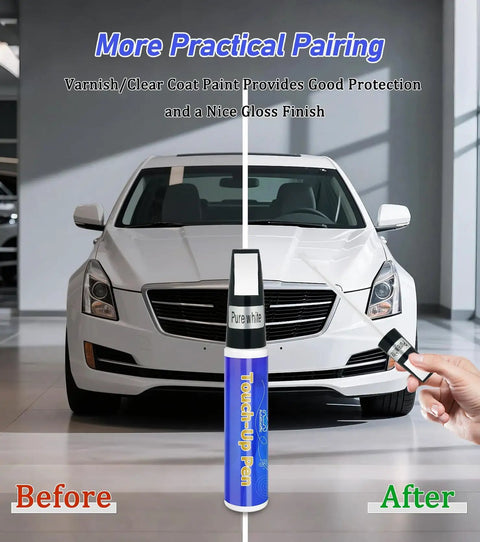 Car Scratch Repair Kit With 2 Pack Touch Up Paint Pens And Varnish Clear Coat For Chips And Rim Scuffs on white car hood