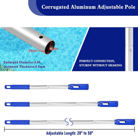 All In One Pro Grade Pool Cleaning Kit With 10 Inch Nylon Brush And 50 Inch Telescopic Aluminum Pole diagram