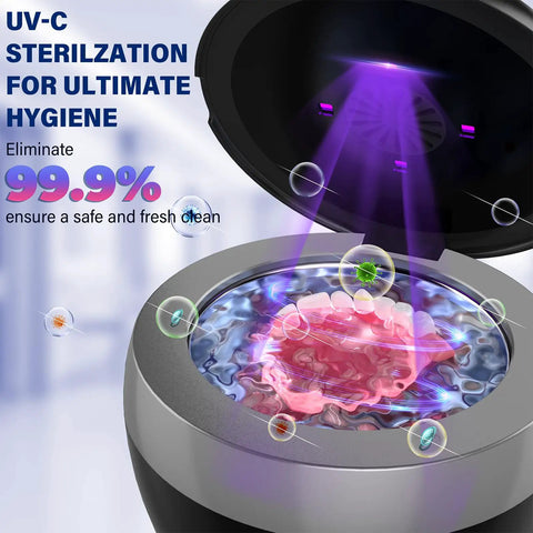 All In One Ultrasonic Retainer Cleaner For Mouthguards Aligners Braces Night Guards And Dental Appliances 200 ML 45KHz With Four Cleaning Modes Easy Clean For Rings Jewelry Cleaner Includes Cleaning Pod And Basket. UV-C sterilization