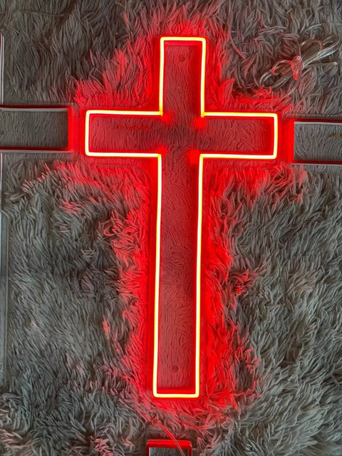 Lit Red LED Neon Cross Sign 10x20 Inch Lighted Jesus Cross Wall Art For Christmas Decor Jesus Night Light Custom Logo Neon Sign Party Sign And Wedding Decor Graduation Gift Ready