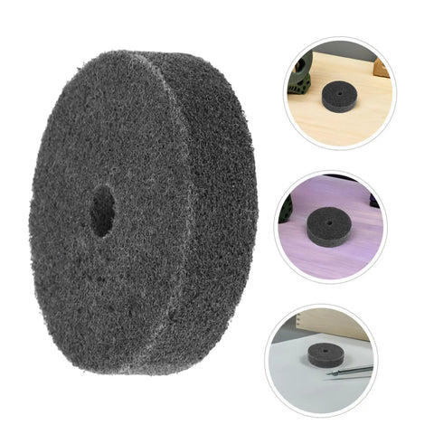 Six Pack Nylon Buffing Wheels 75mm With 10mm Hole For Metal Finishing And Marble Stone Polishing Jobs Around The Shop Or Garage Workshop, close-up view.