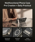 Phone Camera Master Grip Kit For Samsung Galaxy S26 Ultra with case showing shockproof protection and hidden phone stand.