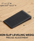 Trimmable Rubber Shims For Wobbly Furniture, Non Slip Table Levelers With Ribbed Grip, Quick Wedge Fixes For Uneven Floors And Shaky Appliances, 8 Pack Sturdy Gap Fillers To Plug Those Floor Gaps And Lock It Down, black leveling wedge, 2x1.2 inches, adjustable height.