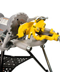 Reconditioned Heavy Duty Pipe Threading Machine With Foot Pedal And Quick Opening Die Head Handles half inch to two inch pipe on a stand.