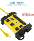 Heavy Duty Metal Power Strip With USB Ports 8 Outlets 2700 Joules Surge Protector Pro Grade Industrial 15 Amp 6 Foot Extension Cord Wall Mountable Wide Spaced Outlets Yellow