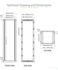 Technical drawing dimensions of Built Tough 42U Four Post Open Frame Server Rack With 19 Inch Width And 22 To 40 Inch Adjustable Depth.