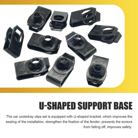 Black U-shaped universal U nuts from 100 Piece Car Screws And Bolts Kit Heavy Duty Undertray Screws Auto Body Fender Screws Splash Guard Clips And Universal U Nuts Kit Universal For Most Cars Trucks SUVs Black