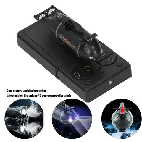 RC Submarine Toy For Teens And Up Mini Electric Diving Boat with Dual Propeller Drive and LED Lights on charger