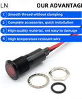 12mm Red LED Indicator Light Waterproof IP67 Pilot Lamp For Cars And Industrial Equipment, 5V 12V 24V Compatible, 2 Pack With 20cm Lead Wires, Built Tough Metal Housing Dash Mount Perfect For Auto Marine And Panel Installs, with nut and gasket