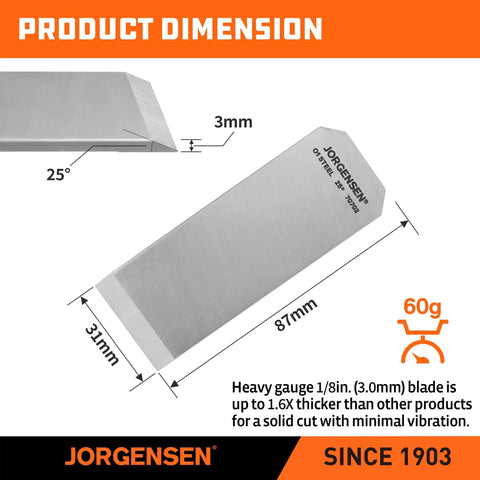 Premium O1 Tool Steel Replacement Blade For Low Angle Block Planer And Number 102 Wood Model with dimensions and angle shown.