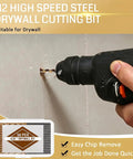 50 Piece Killer Sharp Drywall Cutting Bits Set With Precise 5/32 Inch Spiral Design And Centered Guide Point For Clean Trim Work Smooth Outlet Box Cuts Quick Gypsum Board Router Jobs That Stay Put On Rotary Tools Like Butter, using M2 HSS drywall bit.