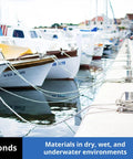 Boats moored at a marina showcasing the effectiveness of Two-Part Marine Grade Epoxy Adhesive Paste For Dry, Wet, And Underwater Bonding.