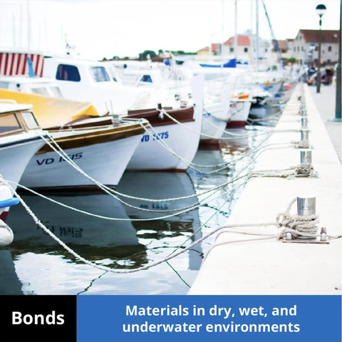 Boats moored at a marina showcasing the effectiveness of Two-Part Marine Grade Epoxy Adhesive Paste For Dry, Wet, And Underwater Bonding.