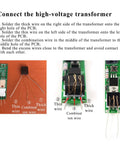 Starter Friendly Soldering Practice Kit With Electronic Lighter DIY Project Gear For Makers Arc Lighter Tech Powered By Three To Five Volts And Five Amps 18650 Battery Recommended English Instructions Included showing wiring steps for high-voltage transformer.