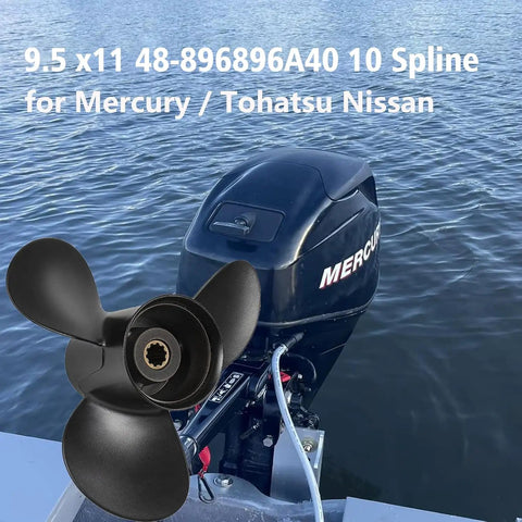 Pro Grade Aluminum Marine Outboard Propeller For Mercury 25-30HP Boats, 9.5 Diameter, 11 Pitch, 10 Spline, Right Hand Rotation, 3 Blade OEM Replacement Gearcase Prop