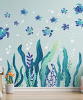 Dope 3D Sea Turtle Wall Decals With Ocean Grass And Seaweed Stickers Peel And Stick Removable Vinyl Underwater Wall Decor
