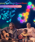 Family enjoying music with 8 Pack Hexagon LED Wall Panels RGB Color Lights With App Control Music Sync And Remote For DIY Modular Honeycomb Bedroom Decor, Game Room Dope Ambience, Easy Install, 16 Million Colors And 200 Plus Modes
