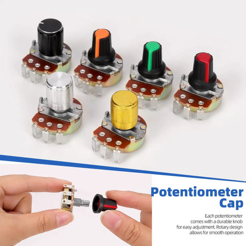 57 Piece WH138 Rotary Potentiometer Kit With B5K Through B1M Ohm Options, Knurled 3-Pin Linear Potentiometers, Aluminum Knob Set