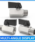 Brass Mini Ball Valve 1/2 Inch NPT Male To 1/2 Inch NPT Female Shut Off Pipe Fitting Chrome Plated Multi-Angle Display