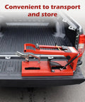 Portable Band Saw Stand Turns Your Saw Into A Miter And Vertical Band Saw, shown on truck bed, red color, compatible with 6232 6238 2729 models