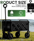 Foldable Wagon With Wheels Grab And Go Portable Collapsible Cart For Camping Groceries Garden And Sports Lightweight 10 Lb Utility Wagon With Flexible Handle Black