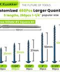 460 Pcs Pocket Hole Screw Kit With 1 Inch 1 And A Quarter Inch 1 And A Half Inch 2 Inch And 2 And A Half Inch Coarse Thread Blue Anti Rust