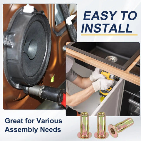 Heavy Duty Multi Grip Rivet Nuts With Pre Bulbed Shank And Flat Head Design Crafted From Zinc Plated Carbon Steel For Superior Rust Resistance And Tough As Nails Durability That Garage Crews Trust For Fast And Secure Metal Assembly