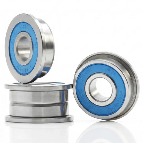 Flanged F695 2RS Bearing 5x13x4mm Blue Sealed Precision For 3D Printers And RC Belts Low Noise Deep Groove Pre Greased Light Contact Seal Mirror Ground Balls Pack Of 20, shown with blue seals