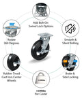 Rock Solid Eight Inch Rubber On Cast Iron Industrial Casters Set Of Four delivering a sweet rolling ride with swivel lock options.