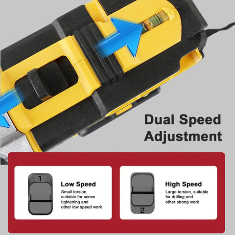 Pro Grade 21V Cordless Electric Drill Driver Kit With Two 1200 mAh Lithium Batteries And Multi Speed Settings for dual speed adjustment