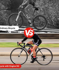 Comparison of ordinary bicycle and one equipped with Rock Solid 53cc 4 Stroke Gas Engine Motorized Bicycle Conversion Kit.