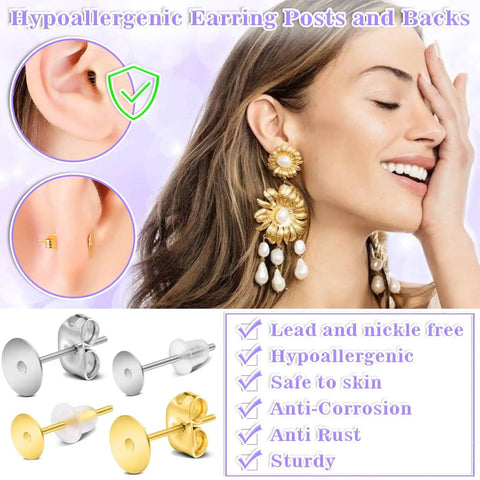 600 Piece Stainless Steel Earring Post And Back Set For Do It Yourself Jewelry Making Dope Hypoallergenic Silver And Gold Posts