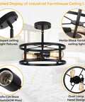 Industrial Black Semi Flush Mount Ceiling Light With Adjustable Height And Two Light Fixtures, farmhouse design, sloped ceiling view
