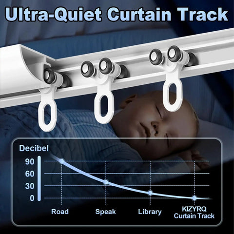 Double Row Curtain Track System With Silent Glide For Drop Ceiling Heavy Duty Design Hassle Free Snap Together Setup No Tools Needed Pre Connected For 39 Inch Plus Lengths Easy DIY Install And Quiet Operation, white track